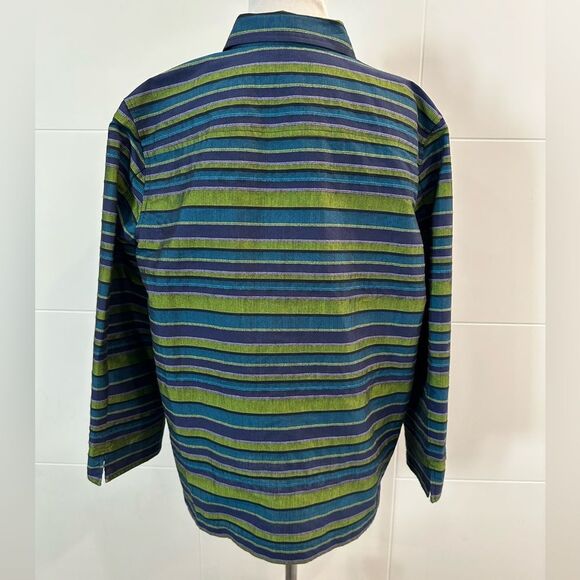 Striped Green and Blue Button-Up jacket - Picture 4 of 5